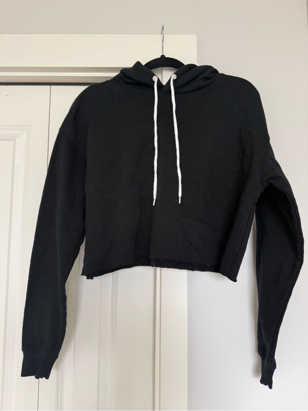 wild fable Black Cropped Hoodie with White Drawstrings